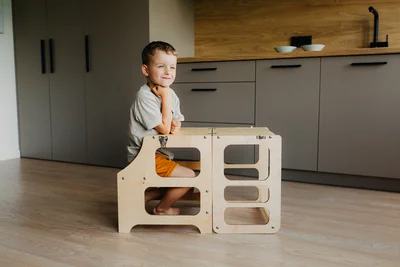 DUCK WOODWORKS Klappbarer Lernturm & Bastel-Tisch 2 in 1 Grau - Image 9