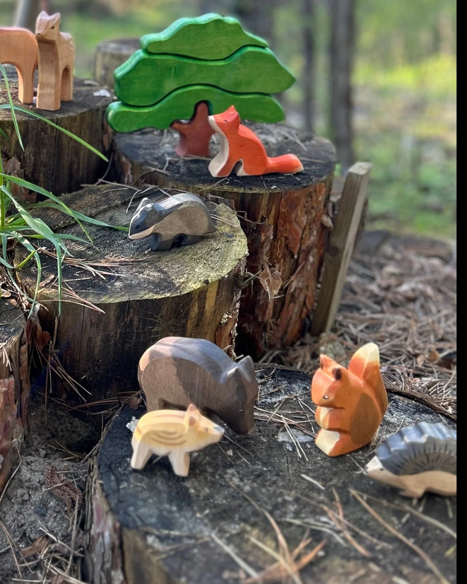 HOLZWALD Waldorfinspiriertes Spielset Wald und Wiese mit Holztieren und Spieltuch - Image 2